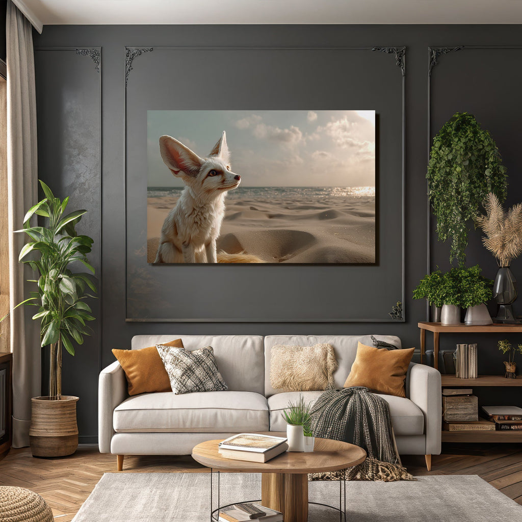 Fennecfuchs Am Strand Mit Ozean Hintergrund
