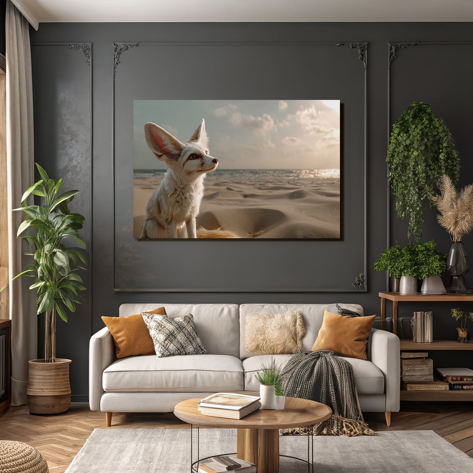 Fennecfuchs Am Strand Mit Ozean Hintergrund