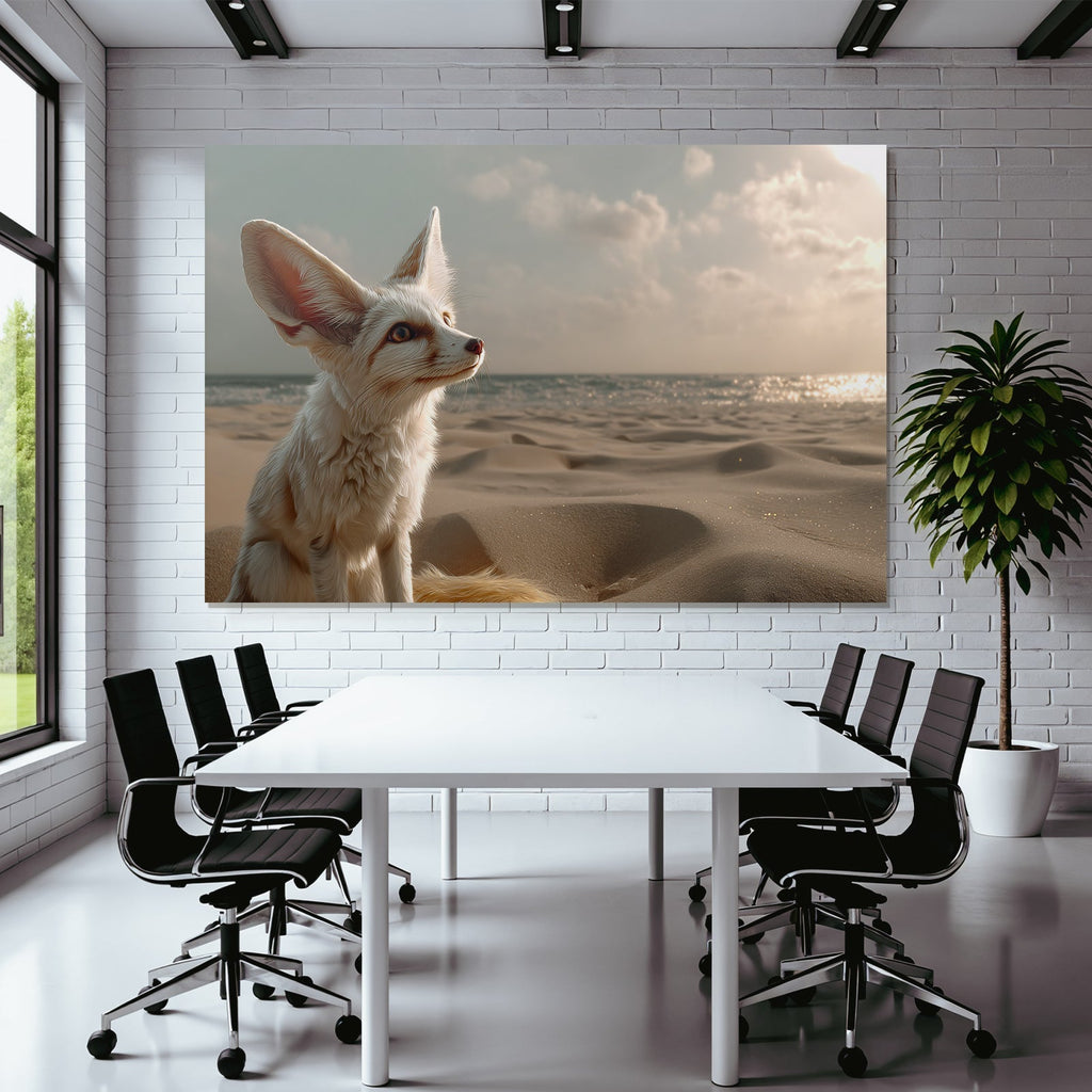 Fennecfuchs Am Strand Mit Ozean Hintergrund