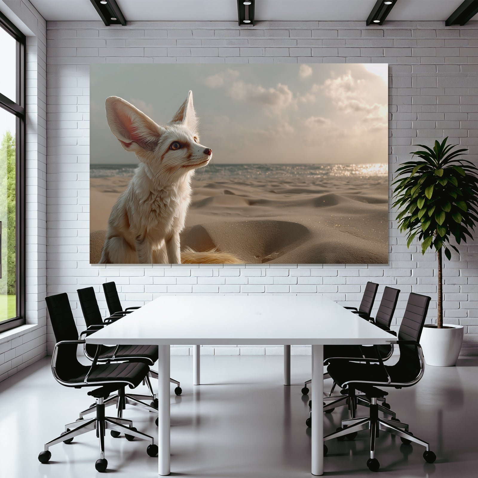 Fennecfuchs Am Strand Mit Ozean Hintergrund