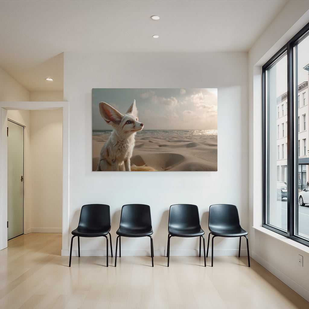 Fennecfuchs Am Strand Mit Ozean Hintergrund