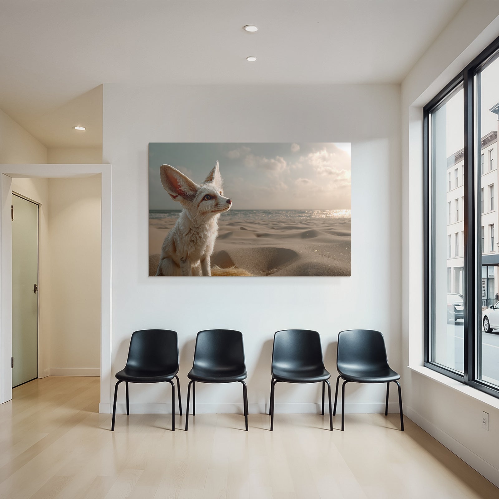 Fennecfuchs Am Strand Mit Ozean Hintergrund