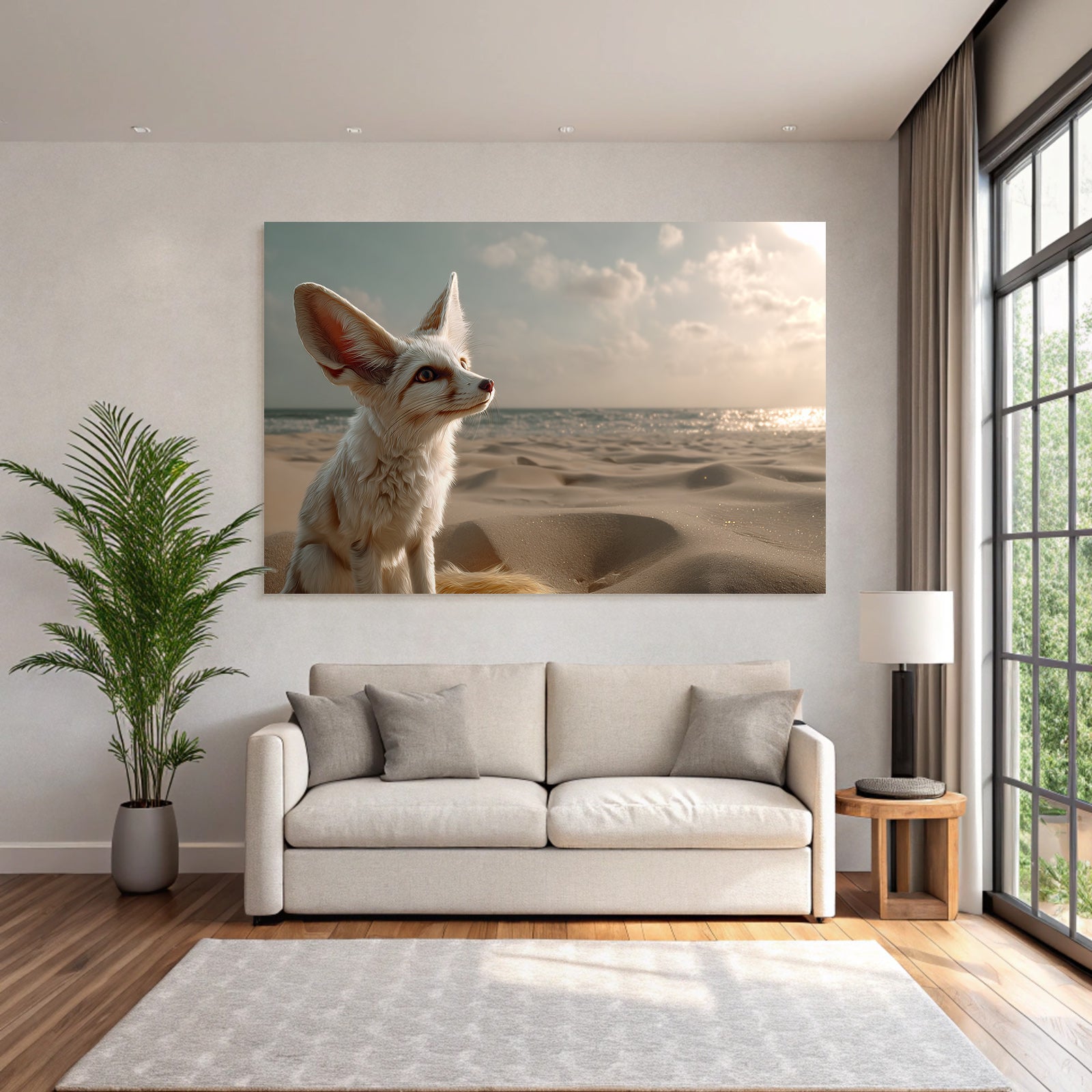 Fennecfuchs Am Strand Mit Ozean Hintergrund