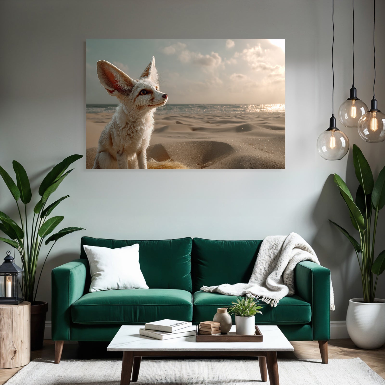 Fennecfuchs Am Strand Mit Ozean Hintergrund