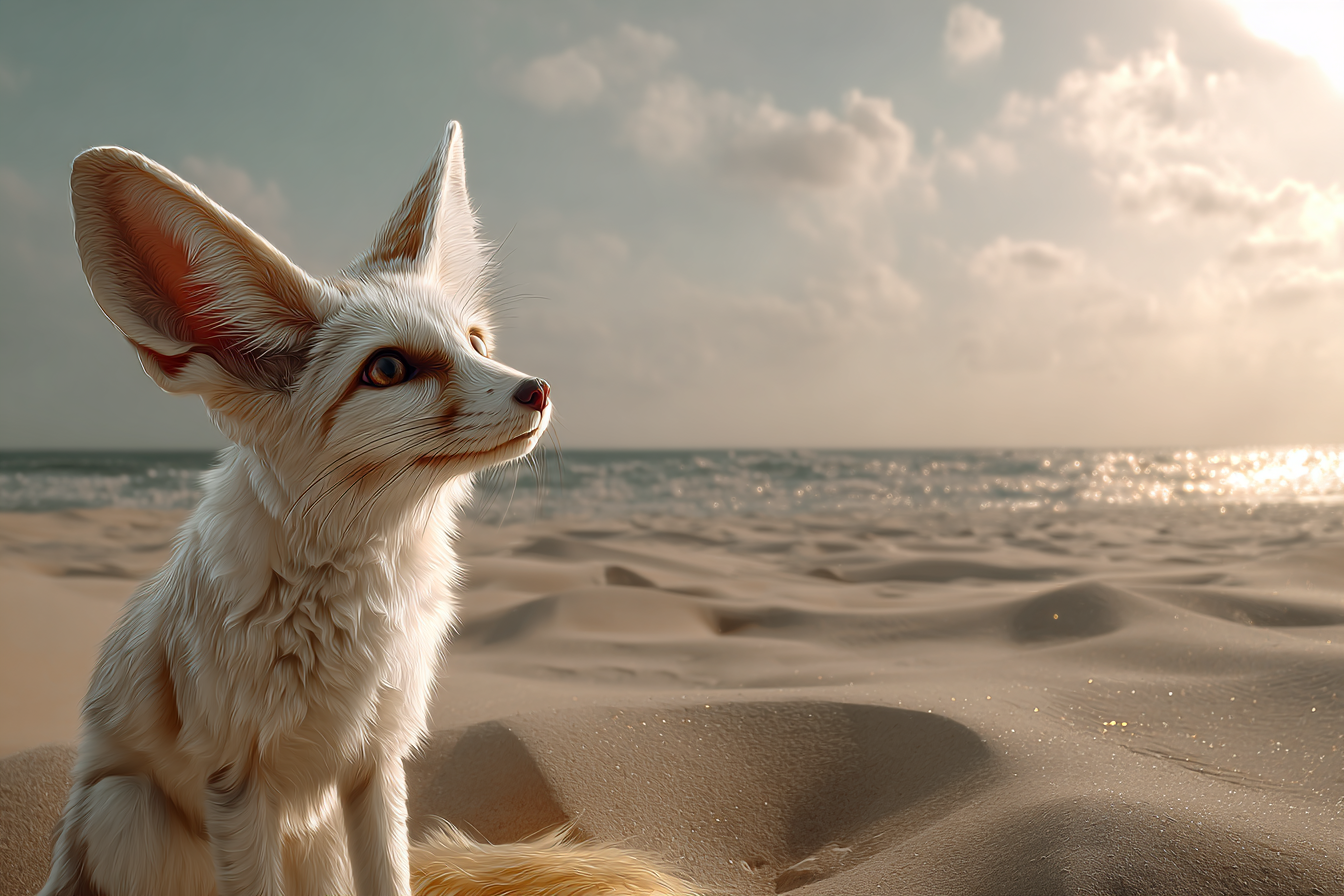 Fennecfuchs Am Strand Mit Ozean Hintergrund | Safari und Wildtiere | Tiere