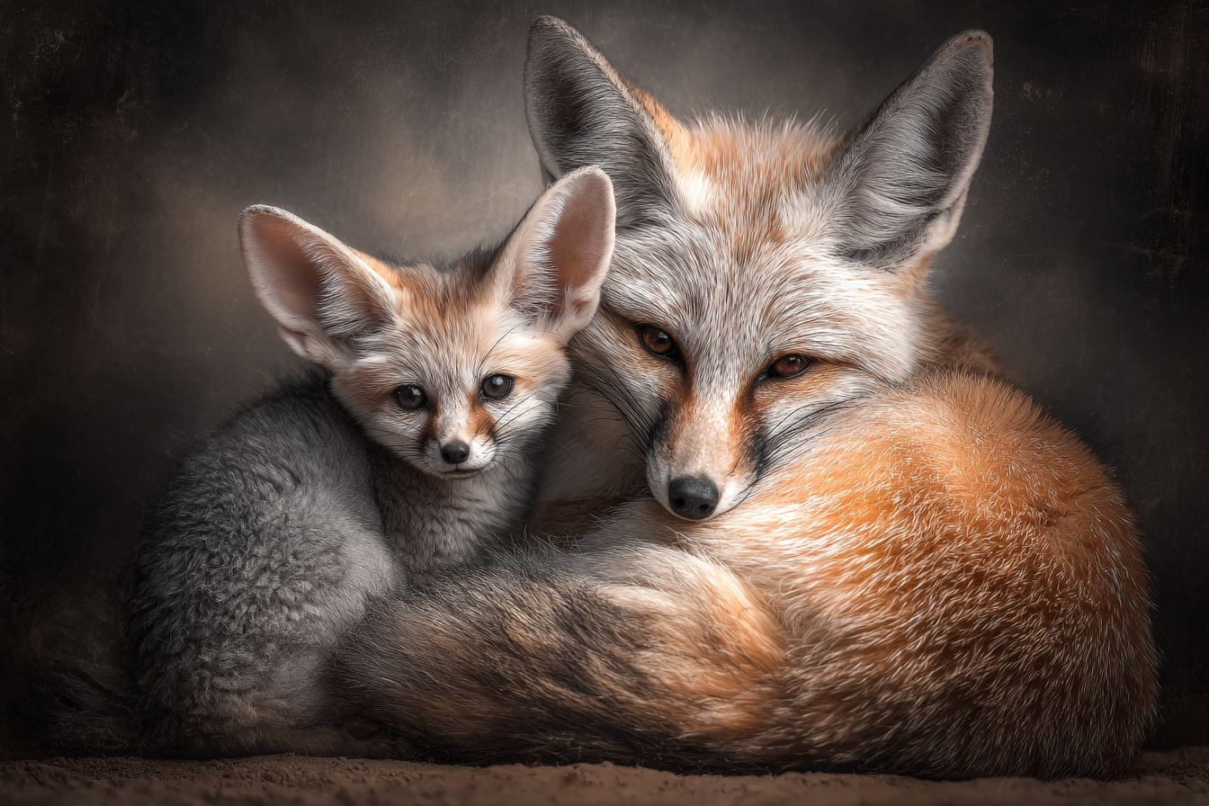 Fuchs Und Jungtier Naheaufnahme Orange Und Weiss | Safari und Wildtiere | Tiere