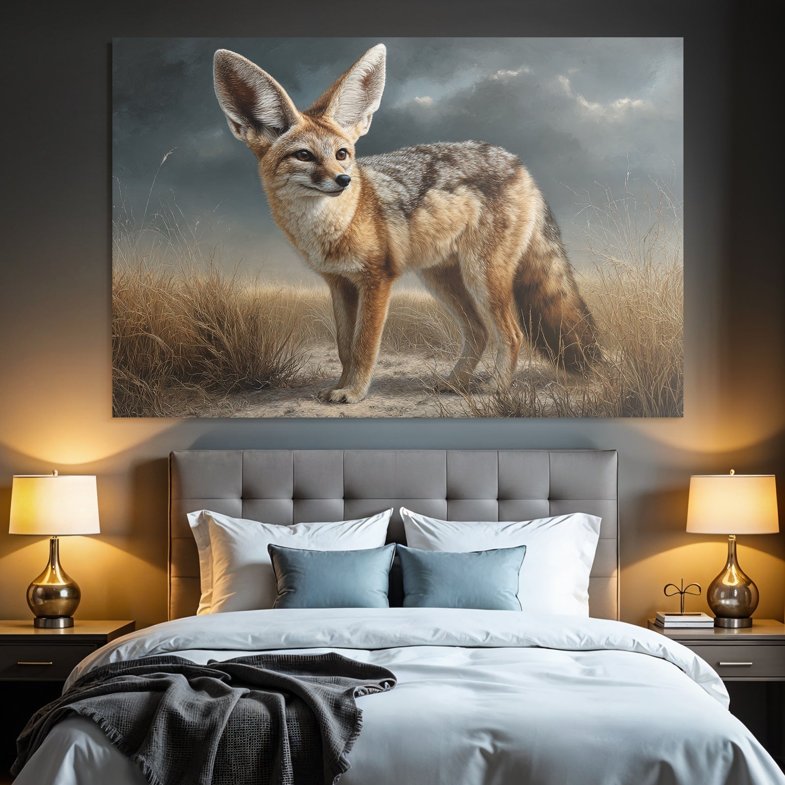 Fuchsartiges Tier Im Natur Umfeld Mit Grossen Ohrern Buschigem Schwanz Und Fell Texture