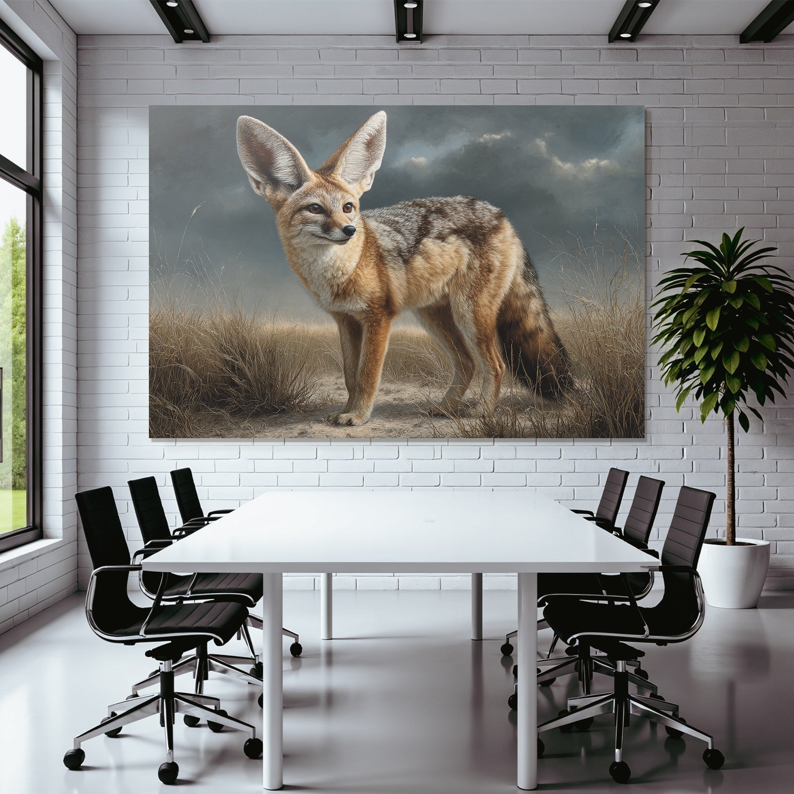 Fuchsartiges Tier Im Natur Umfeld Mit Grossen Ohrern Buschigem Schwanz Und Fell Texture