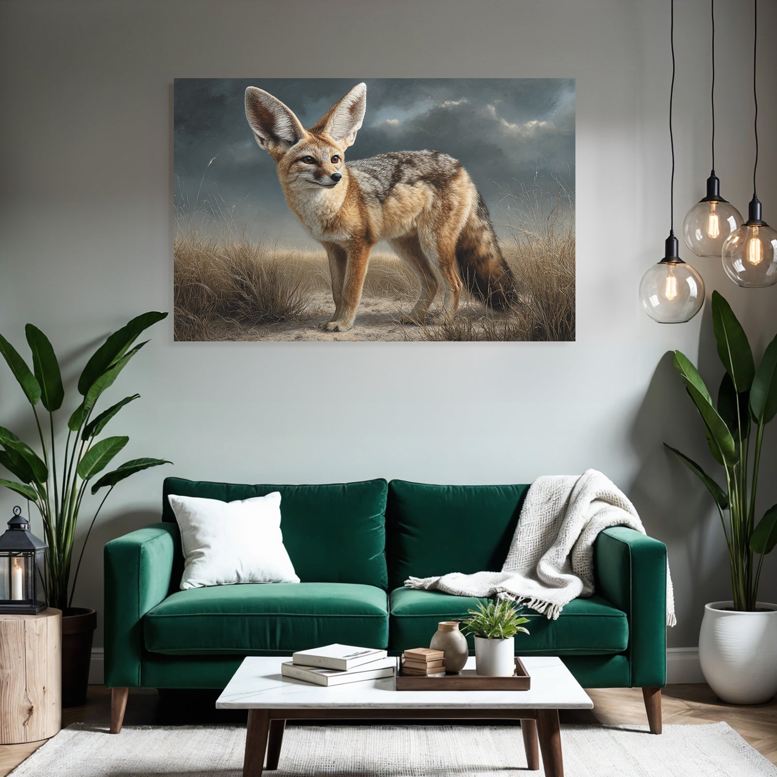 Fuchsartiges Tier Im Natur Umfeld Mit Grossen Ohrern Buschigem Schwanz Und Fell Texture