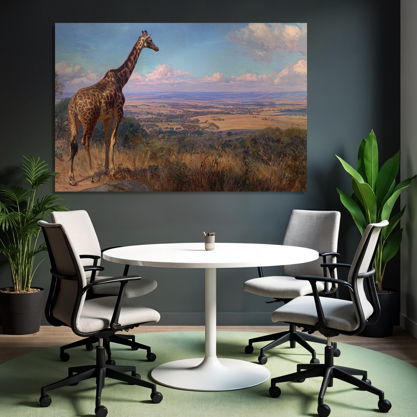 Giraffe Auf Felsen Blickt Über Die Landschaft Malerei
