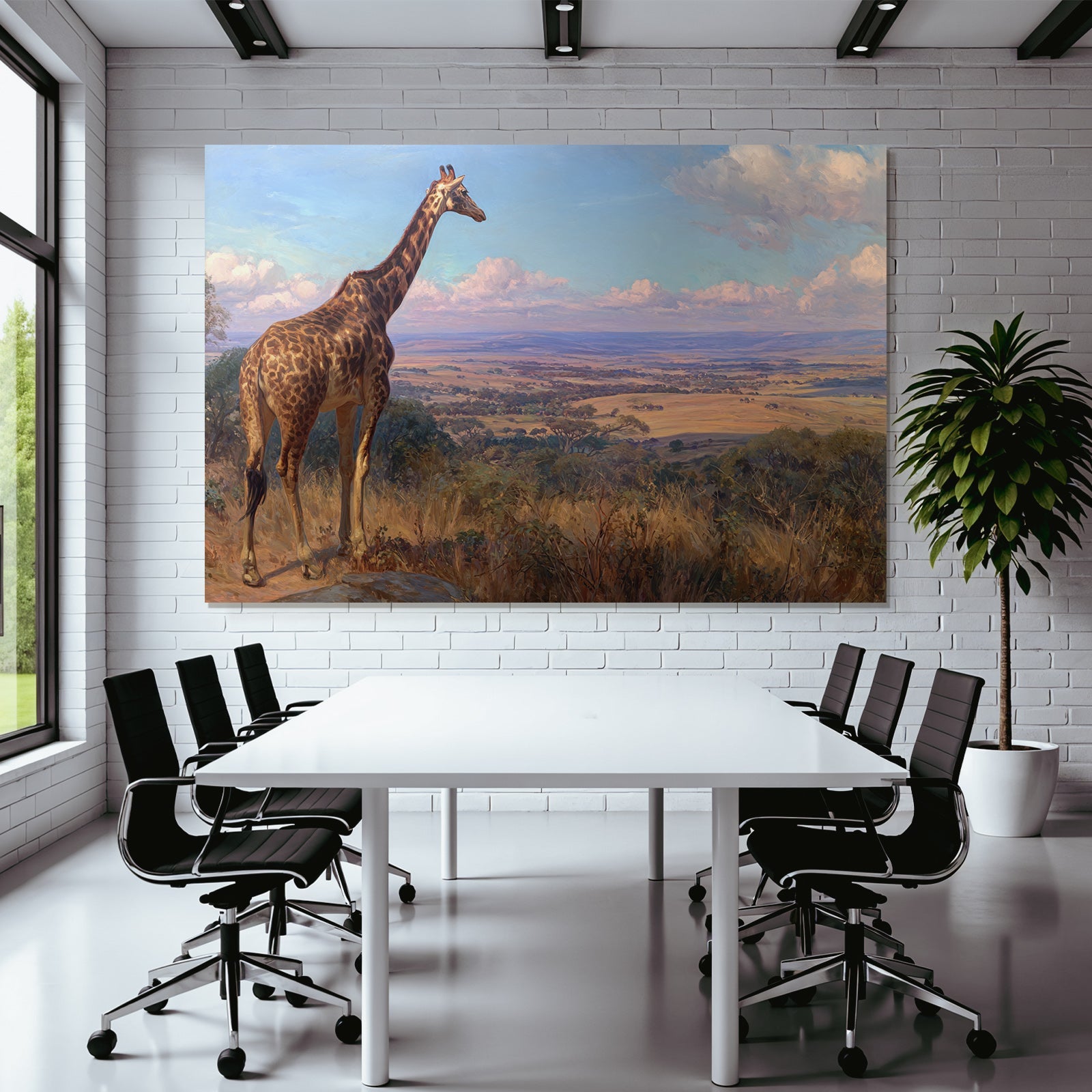 Giraffe Auf Felsen Blickt Über Die Landschaft Malerei