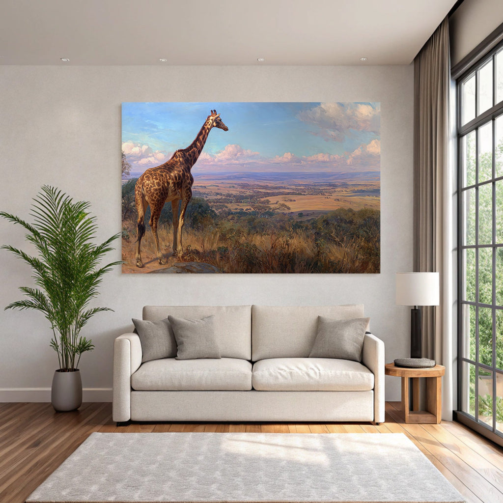 Giraffe Auf Felsen Blickt Über Die Landschaft Malerei