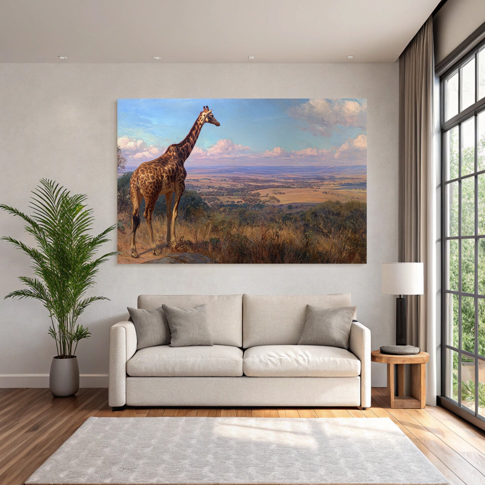 Giraffe Auf Felsen Blickt Über Die Landschaft Malerei