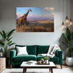 Giraffe Auf Felsen Blickt Über Die Landschaft Malerei