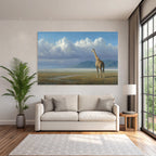 Giraffe In Der Landschaft Mit Bergen Himmel Und Wolken