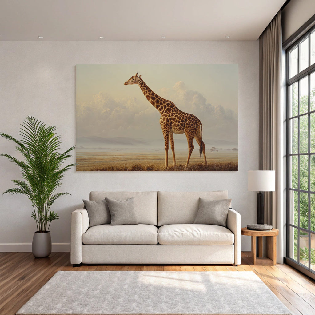 Giraffe In Einer Ruhigen Landschaft Mit Wolkigem Horizont