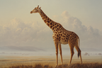 Giraffe In Einer Ruhigen Landschaft Mit Wolkigem Horizont | Safari und Wildtiere | Tiere