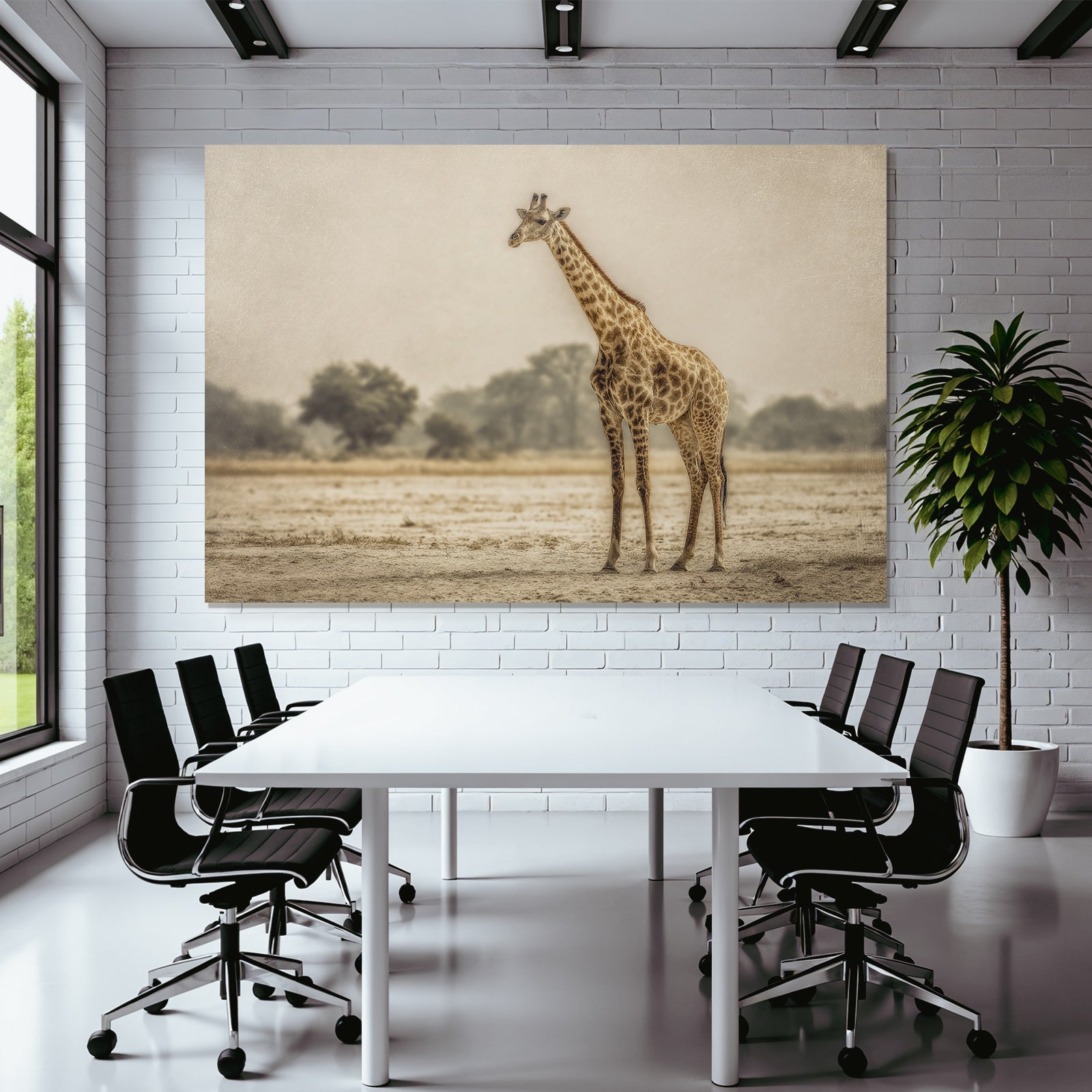 Giraffe In Natur Entspannt Kunstvoll Mit Weichen Farben