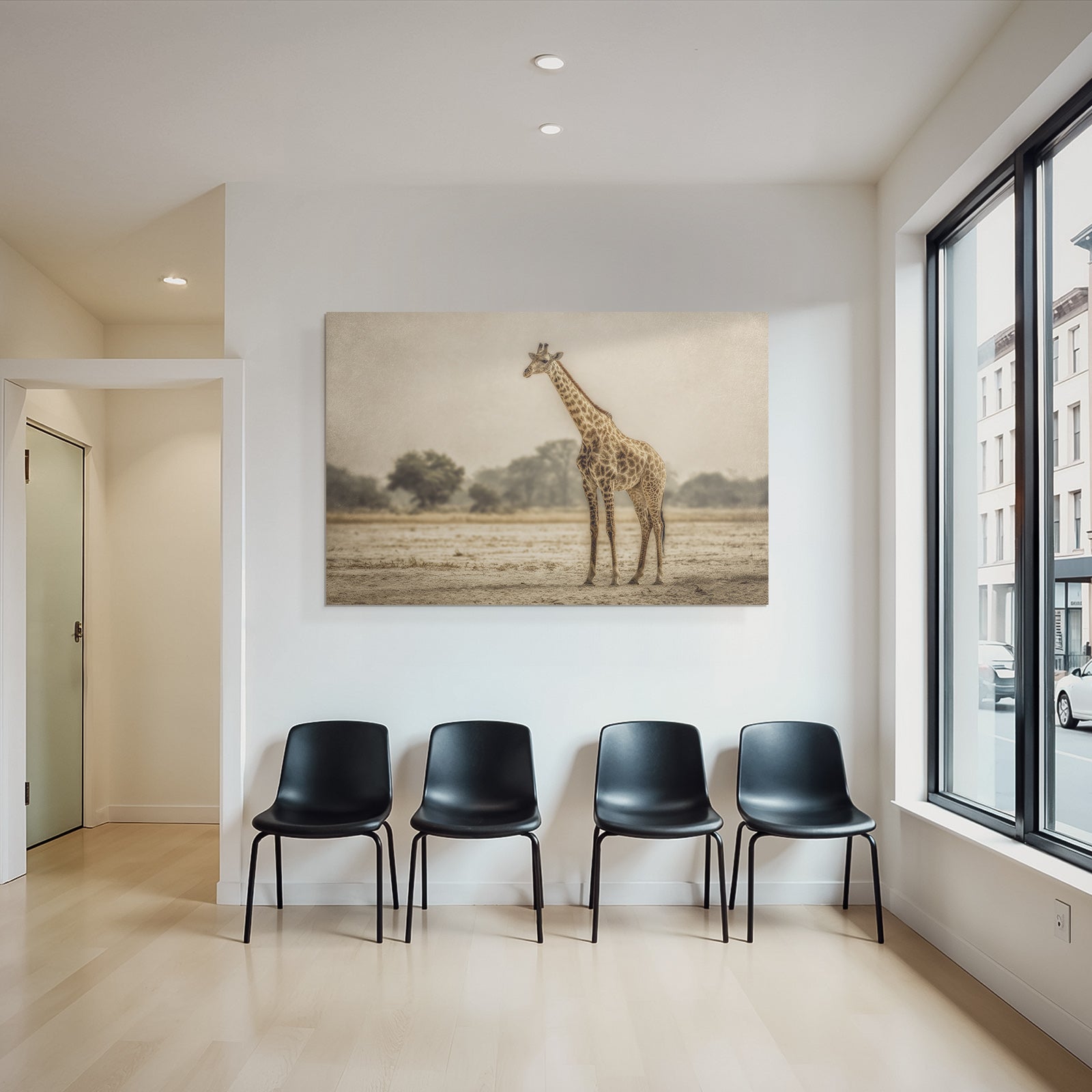 Giraffe In Natur Entspannt Kunstvoll Mit Weichen Farben