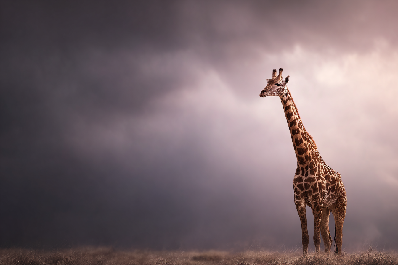 Giraffe In Natural Setting Mit Dramatischem Himmel | Safari und Wildtiere | Tiere