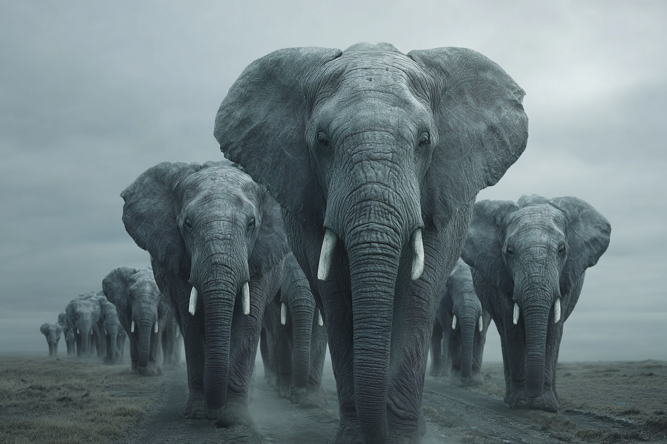 Gruppe Elephanten Im Nebel 1 | Safari und Wildtiere | Tiere