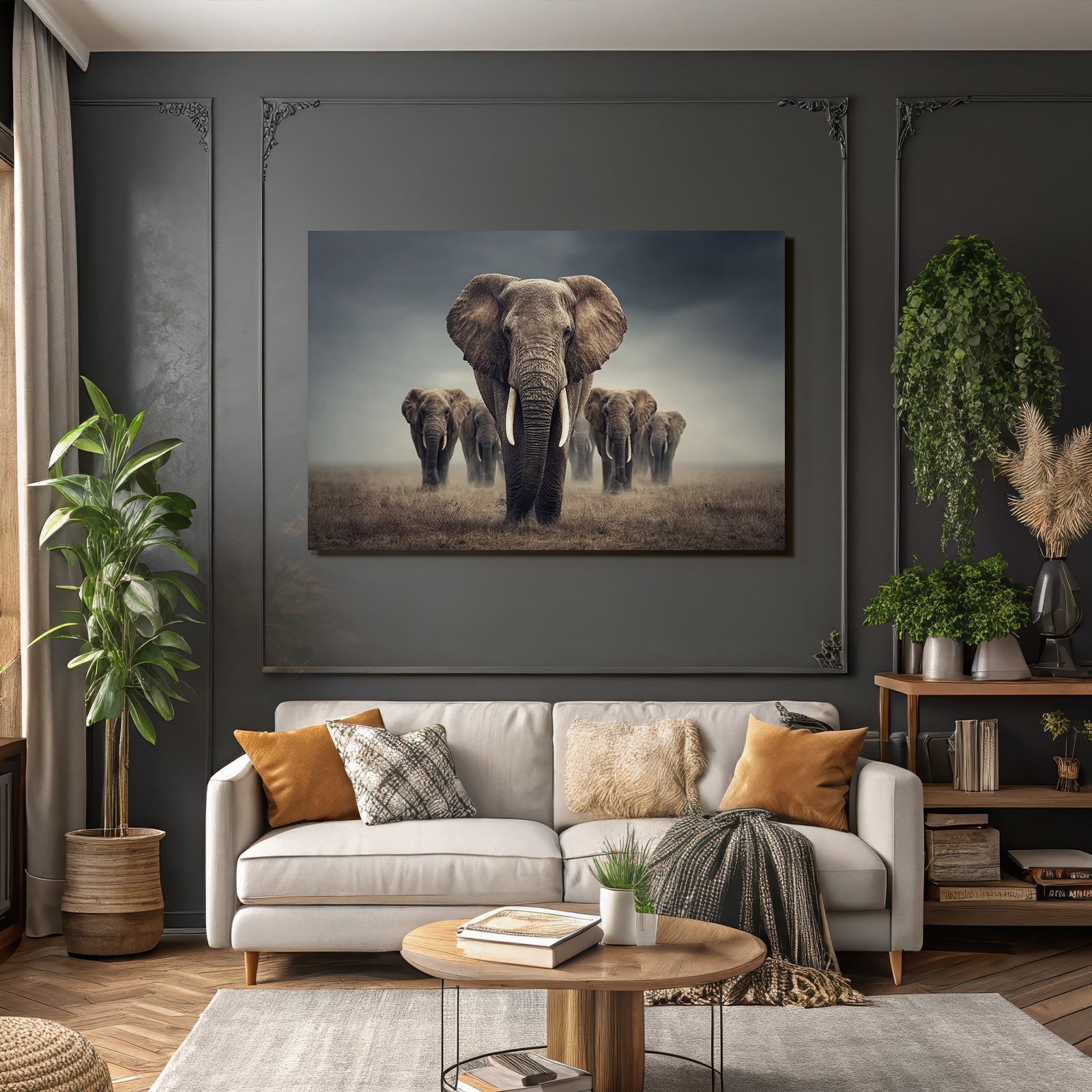 Gruppen Elefanten Natur Stimmungsvoll