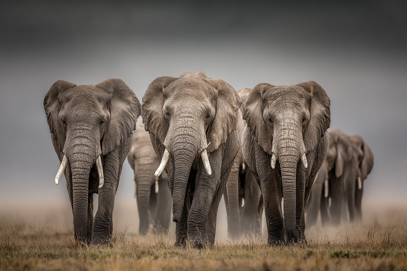 Herde Von Elefanten Im Vorbeigehen Mit Weichem Hintergrund | Safari und Wildtiere | Tiere