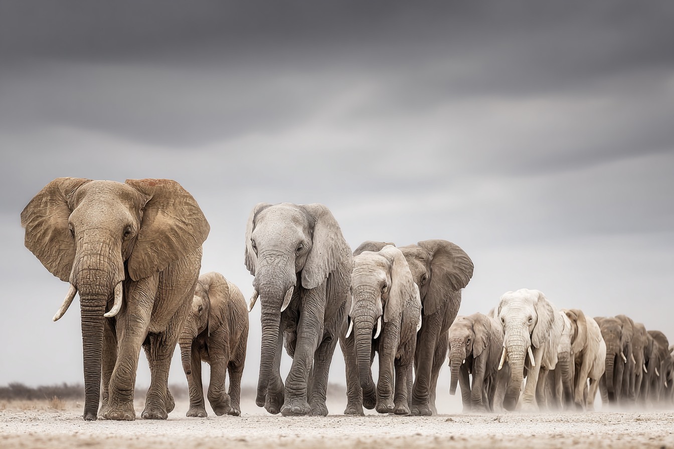 Herde Von Elefanten In Der Natur Unter Einem Bewölkten Himmel | Safari und Wildtiere | Tiere