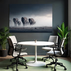 Herde Von Elephanten Im Nebligen Landscape