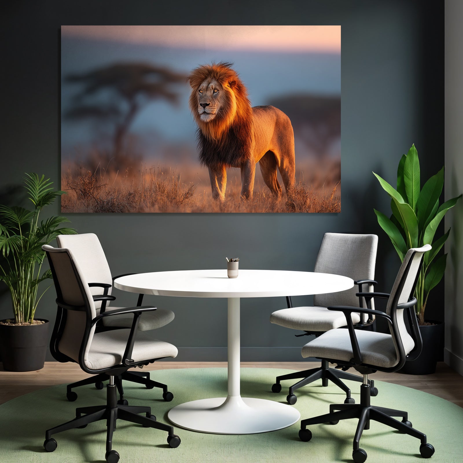 Lion Im Afrikanischen Savanne Bei Sonnenuntergang