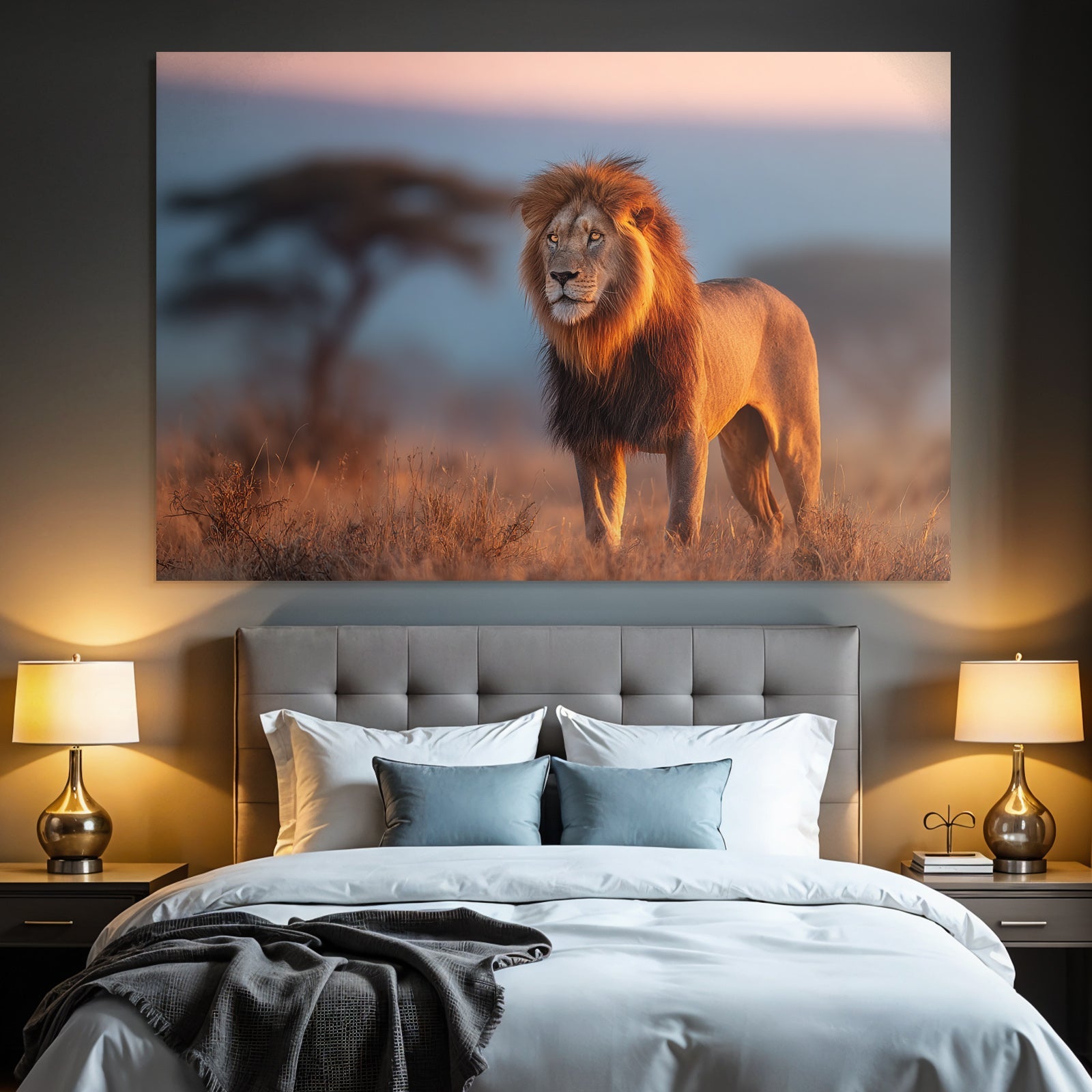 Lion Im Afrikanischen Savanne Bei Sonnenuntergang