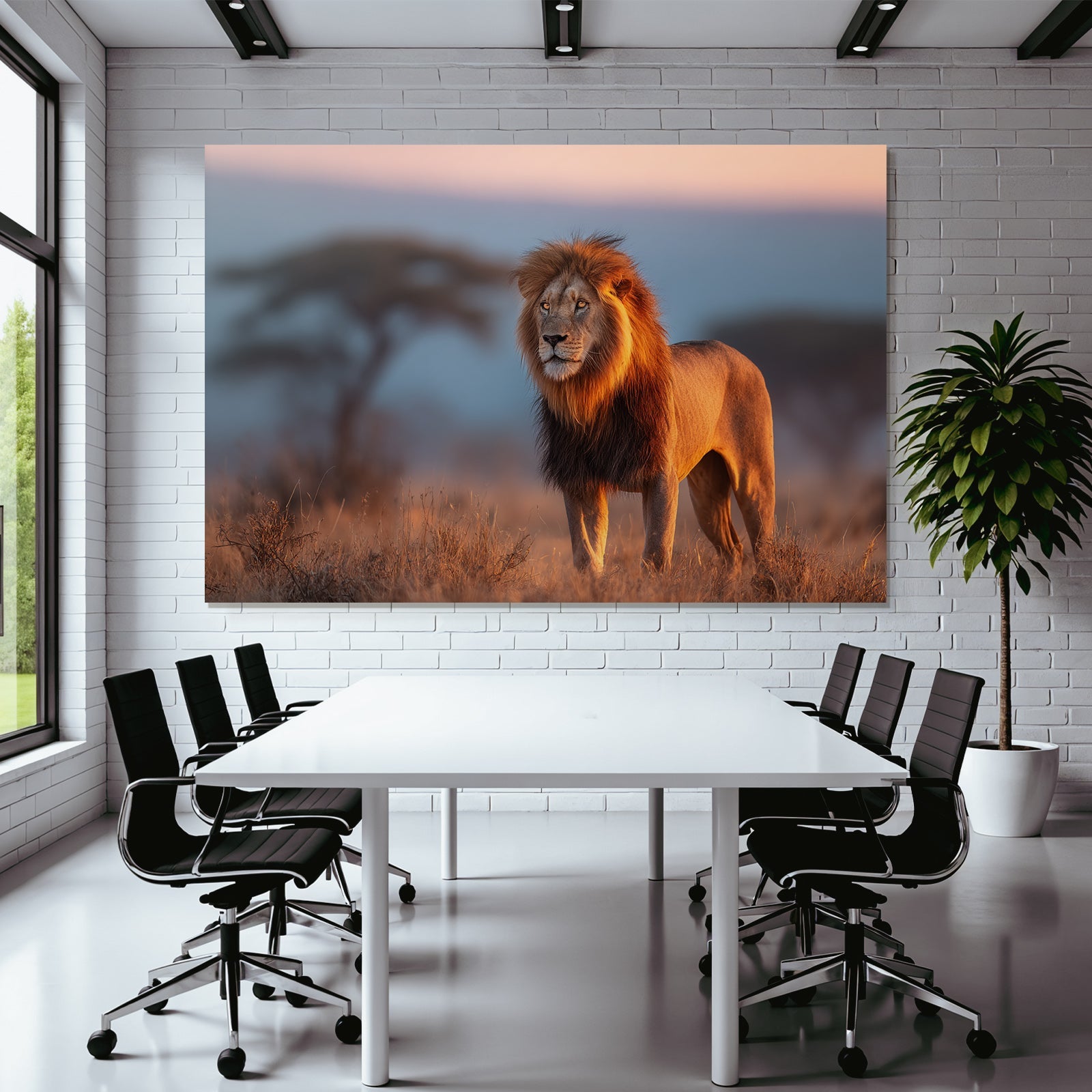 Lion Im Afrikanischen Savanne Bei Sonnenuntergang