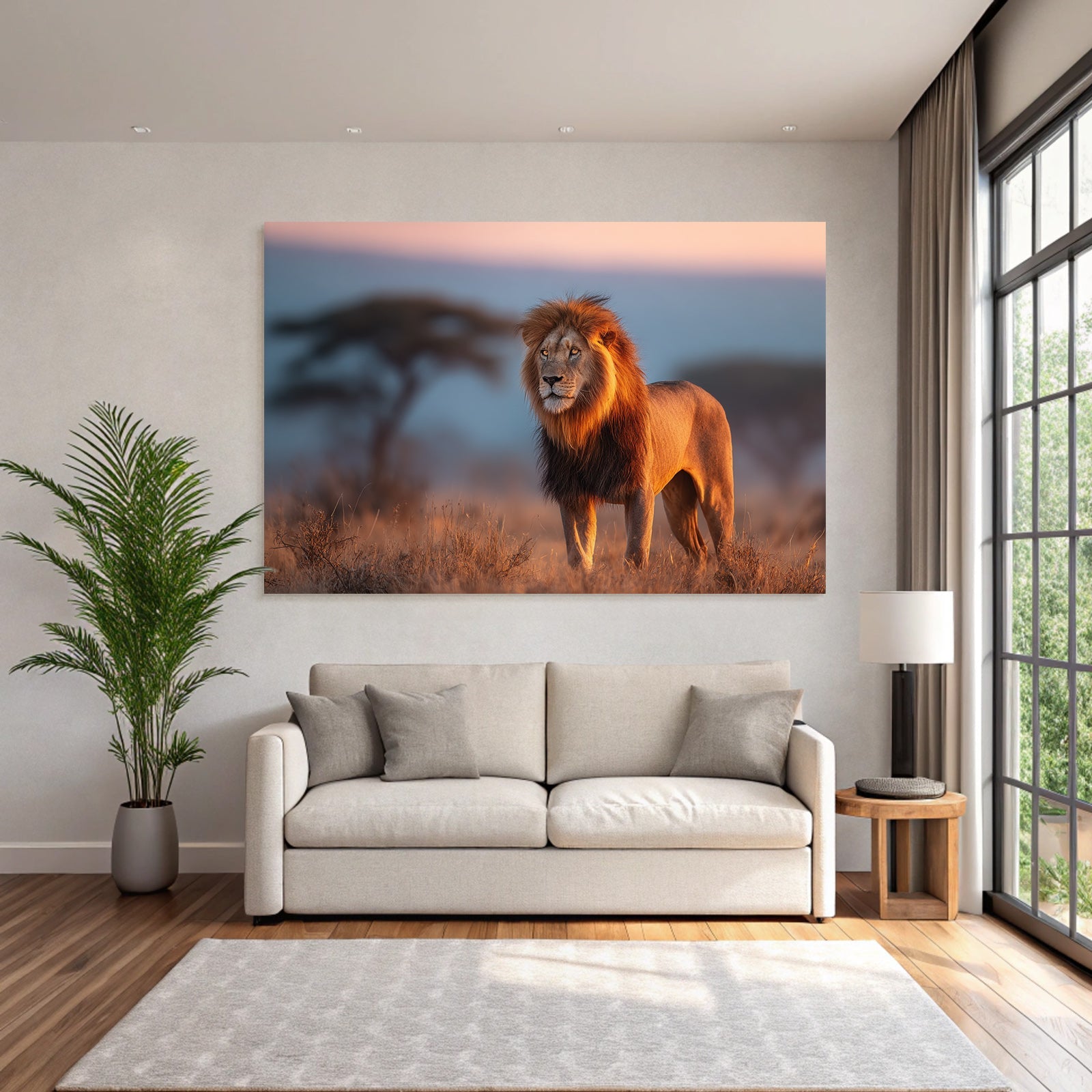 Lion Im Afrikanischen Savanne Bei Sonnenuntergang