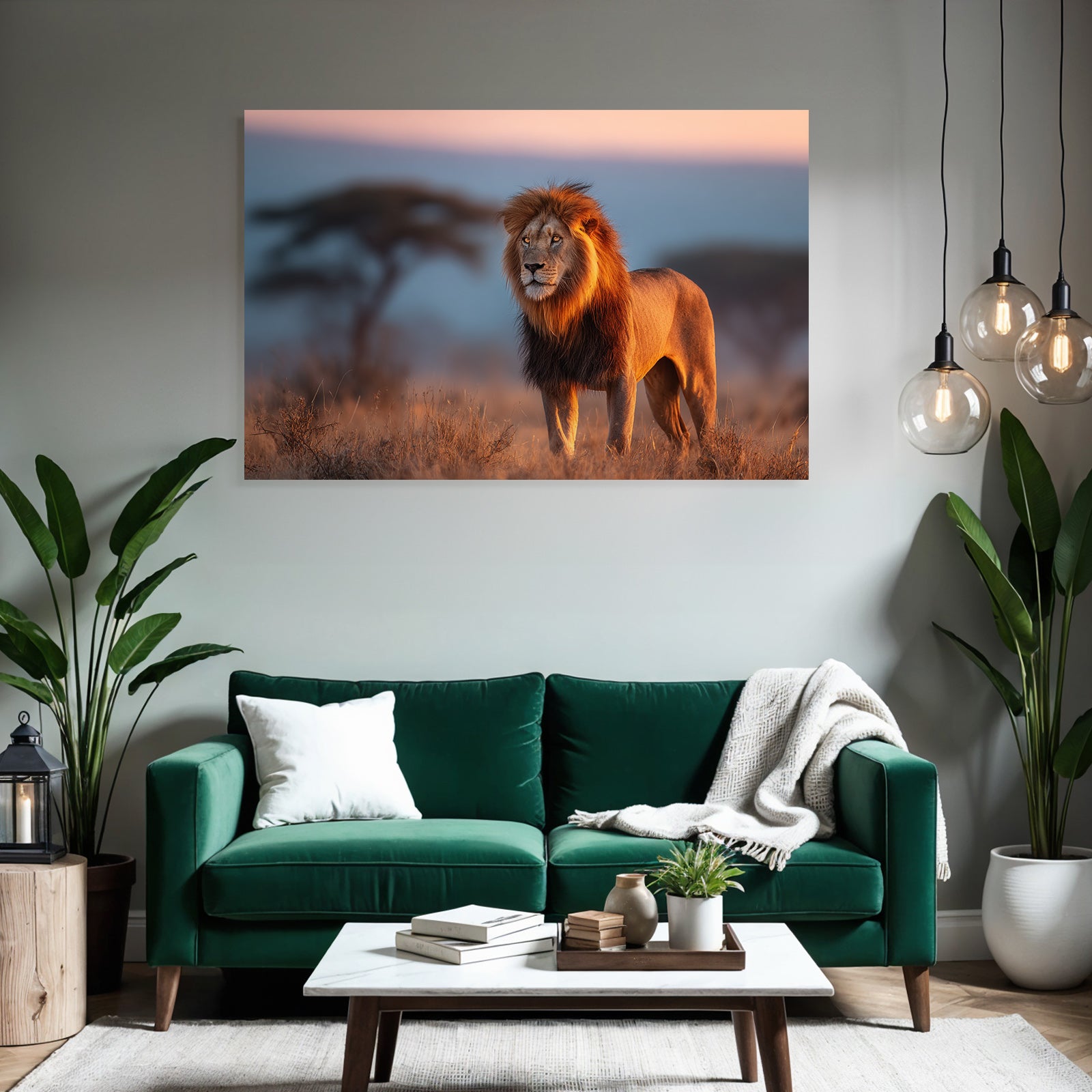 Lion Im Afrikanischen Savanne Bei Sonnenuntergang