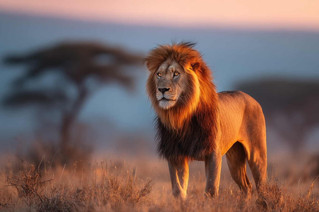 Lion Im Afrikanischen Savanne Bei Sonnenuntergang | Safari und Wildtiere | Tiere