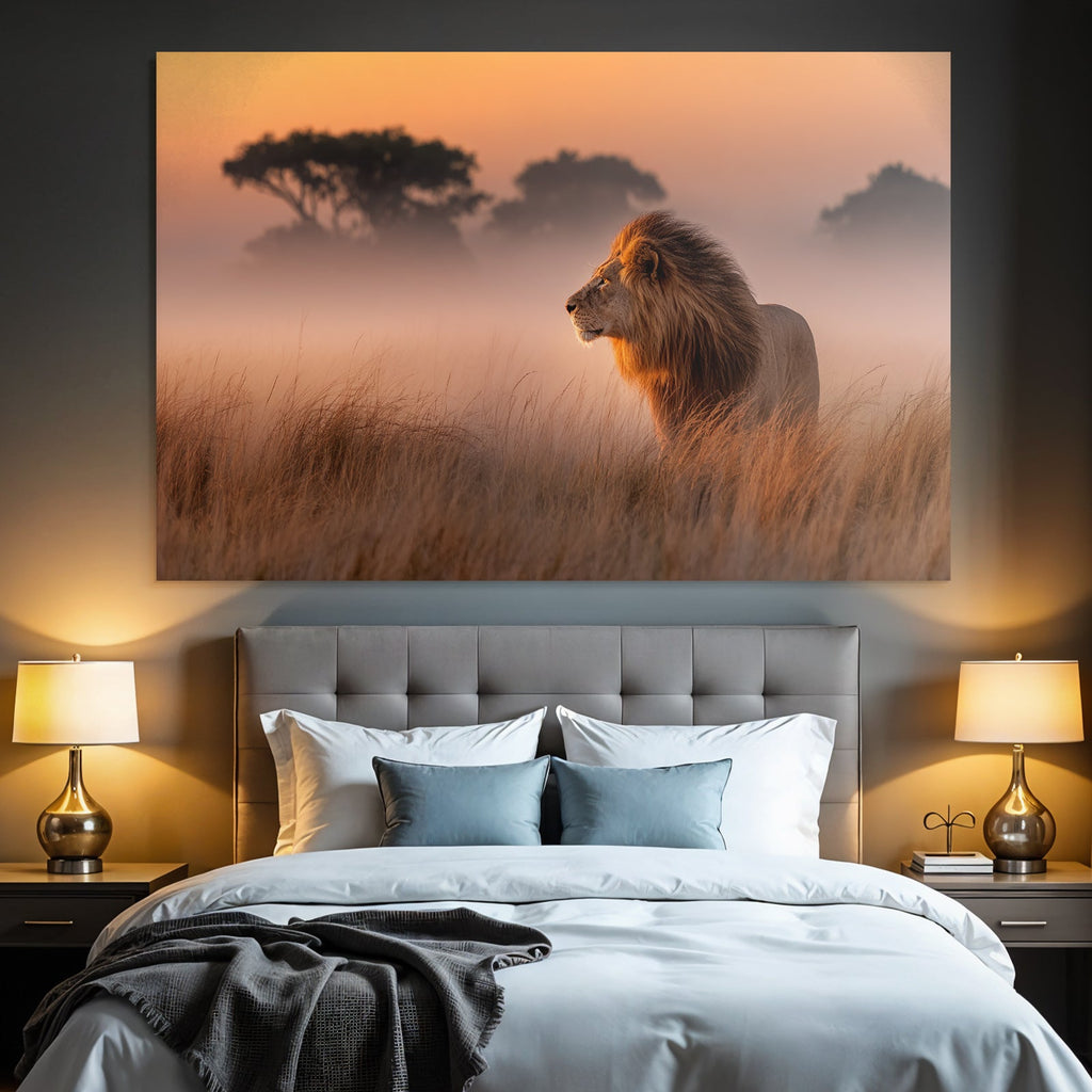 Lion Im Profil Im Feld Bei Sonnenaufgang Oder Sonnenuntergang