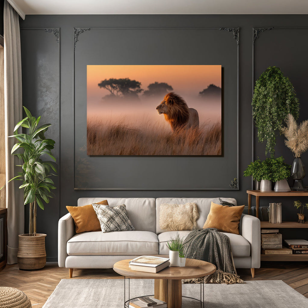 Lion Im Profil Im Feld Bei Sonnenaufgang Oder Sonnenuntergang