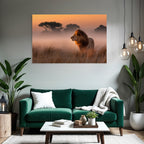 Lion Im Profil Im Feld Bei Sonnenaufgang Oder Sonnenuntergang