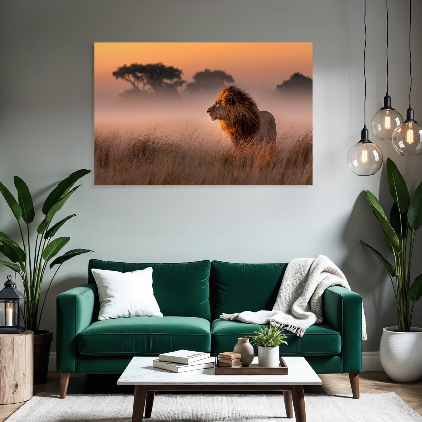 Lion Im Profil Im Feld Bei Sonnenaufgang Oder Sonnenuntergang