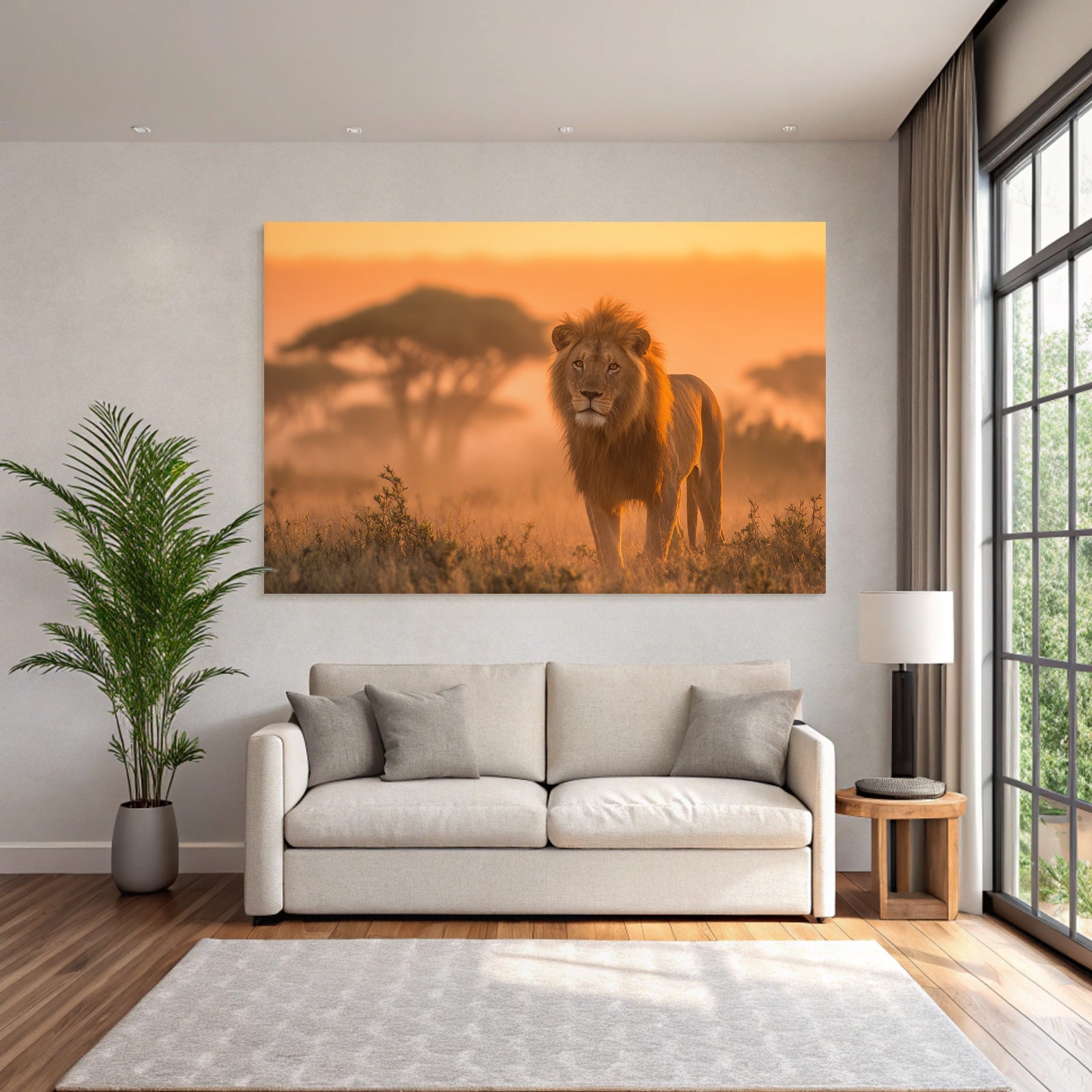 Löwe Im Sonnenaufgang Oder Sonnenuntergang Im Savanne