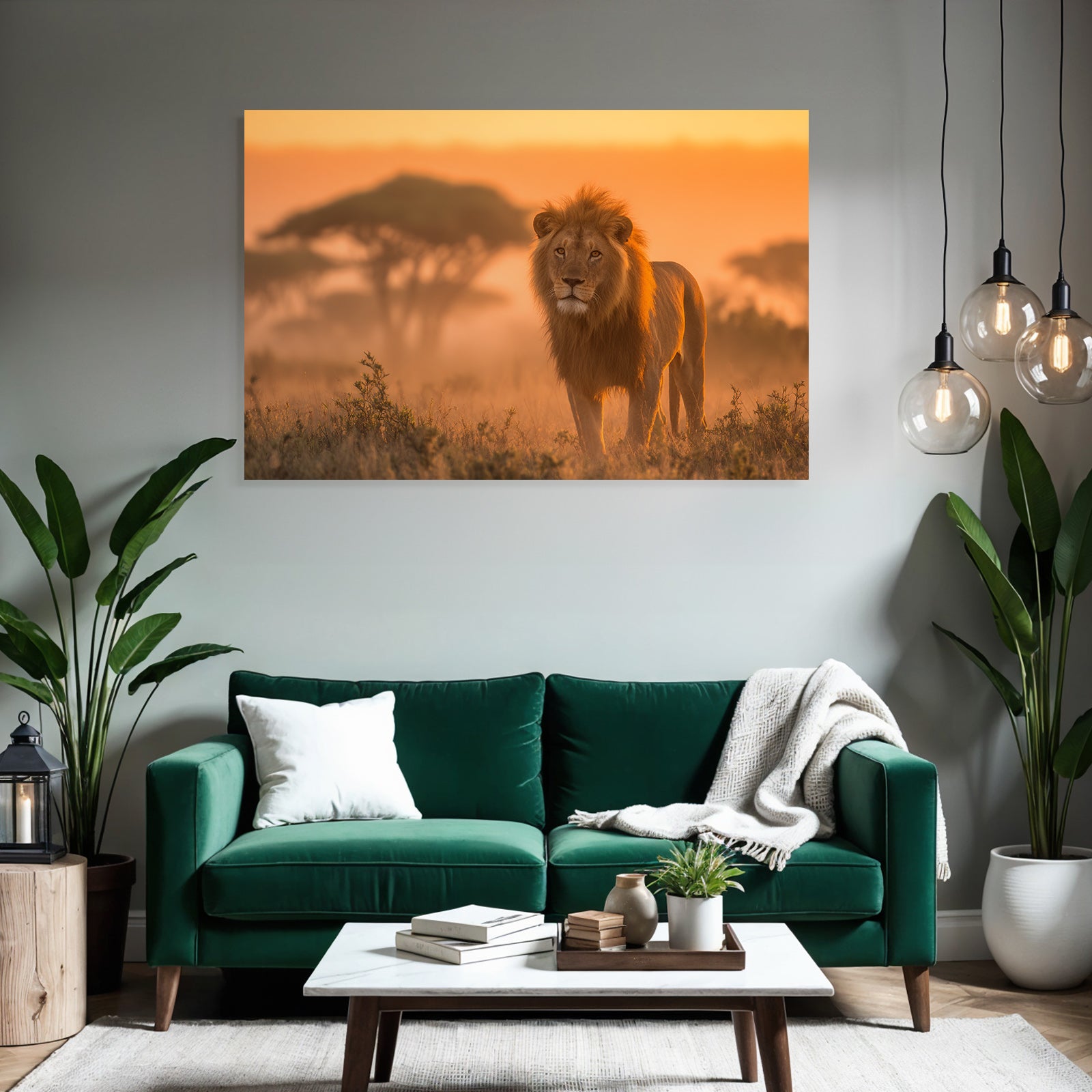 Löwe Im Sonnenaufgang Oder Sonnenuntergang Im Savanne