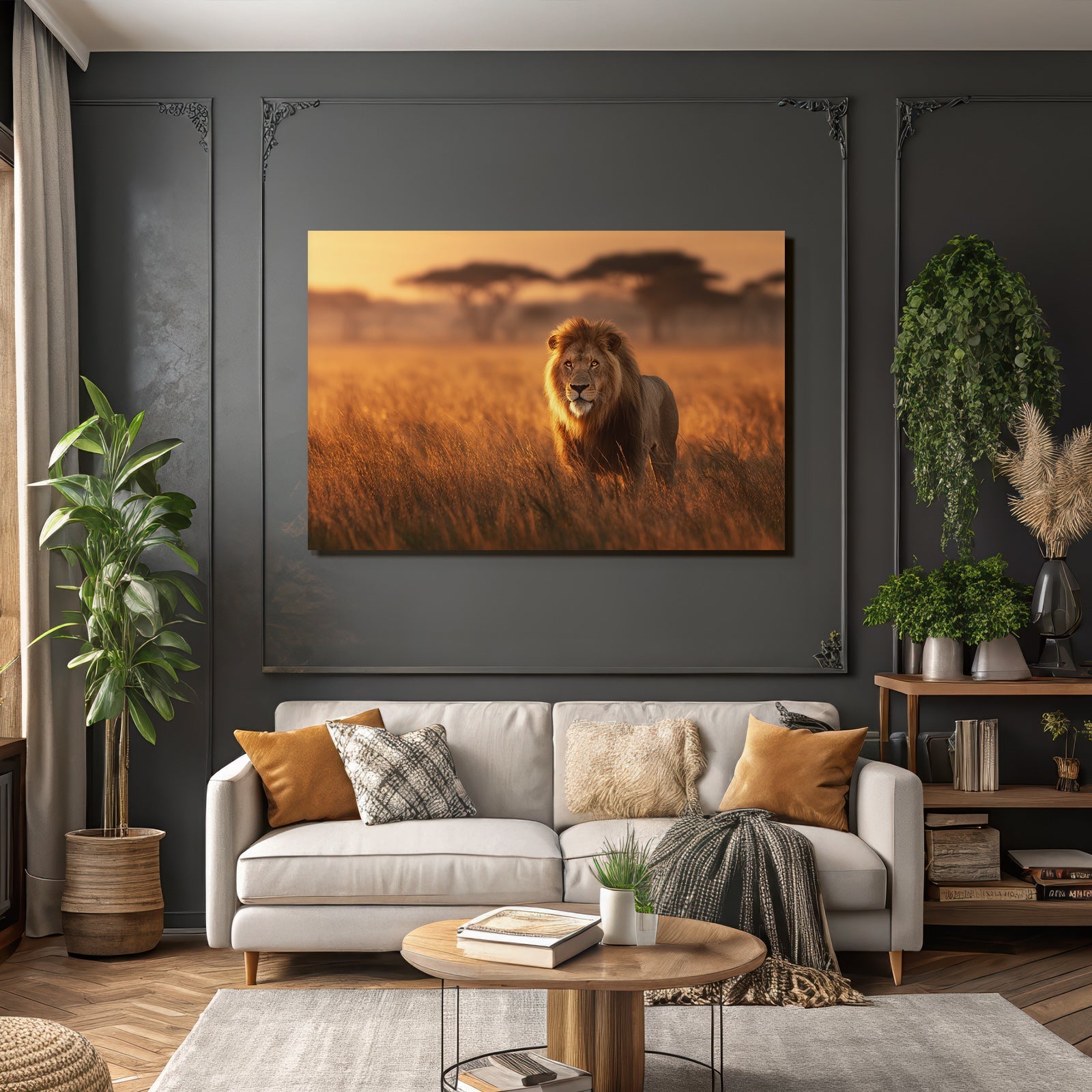 Löwen Im Goldenen Grassland Bei Sonnenuntergang