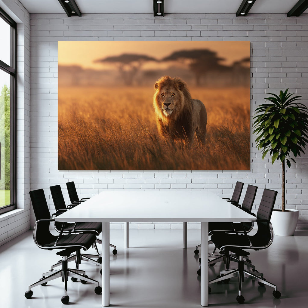 Löwen Im Goldenen Grassland Bei Sonnenuntergang