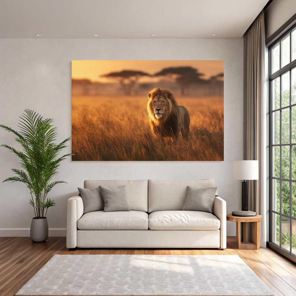Löwen Im Goldenen Grassland Bei Sonnenuntergang