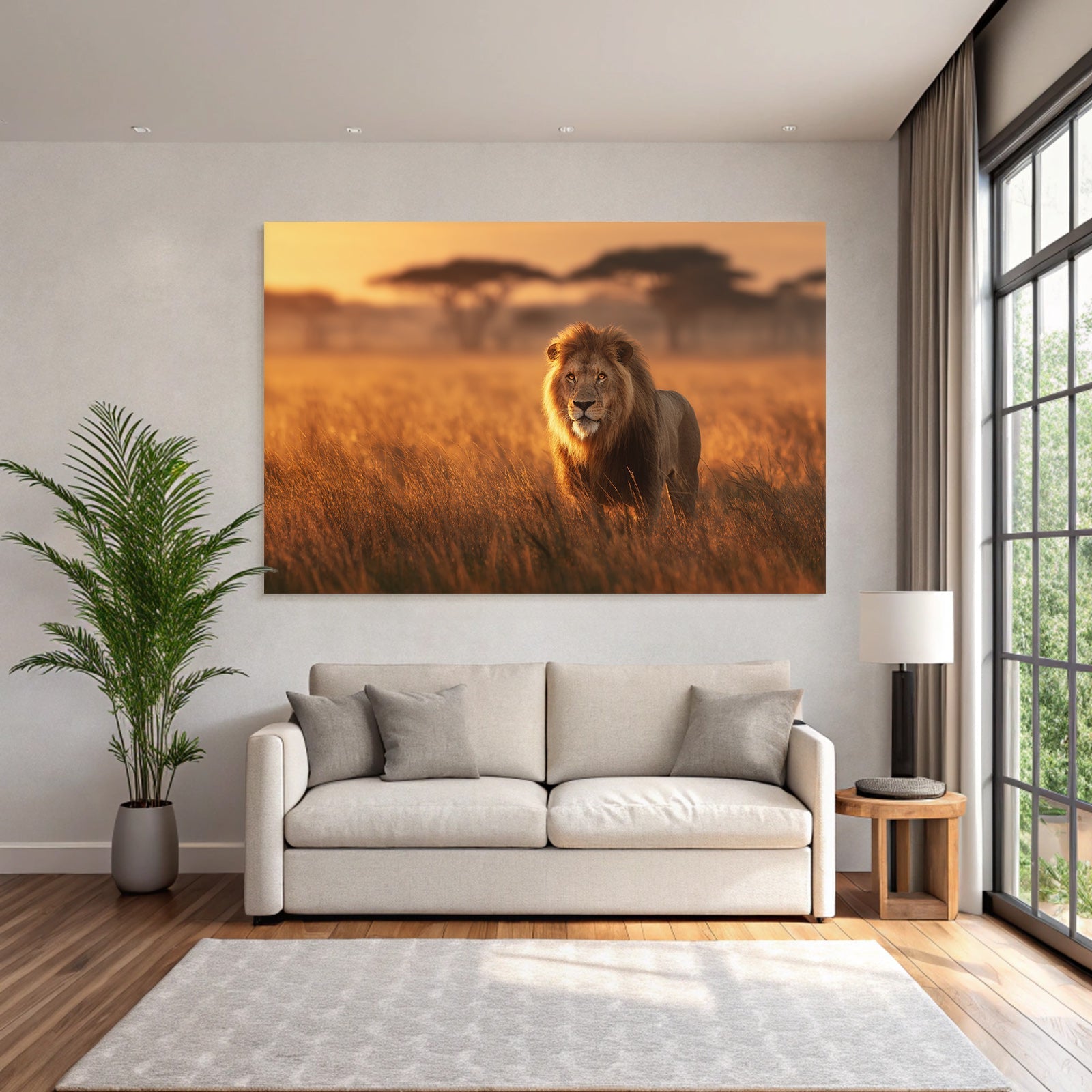 Löwen Im Goldenen Grassland Bei Sonnenuntergang