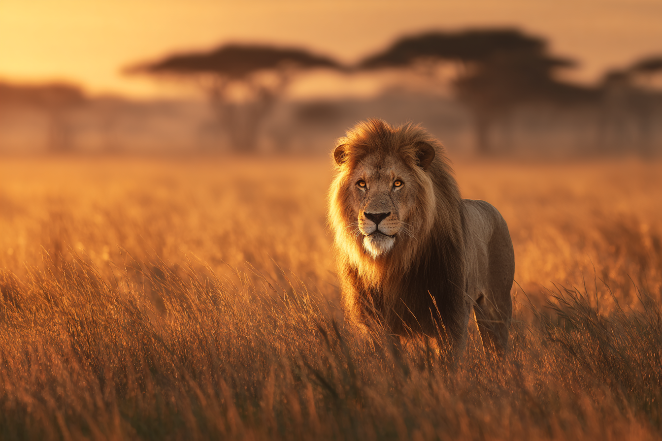 Löwen Im Goldenen Grassland Bei Sonnenuntergang | Safari und Wildtiere | Tiere