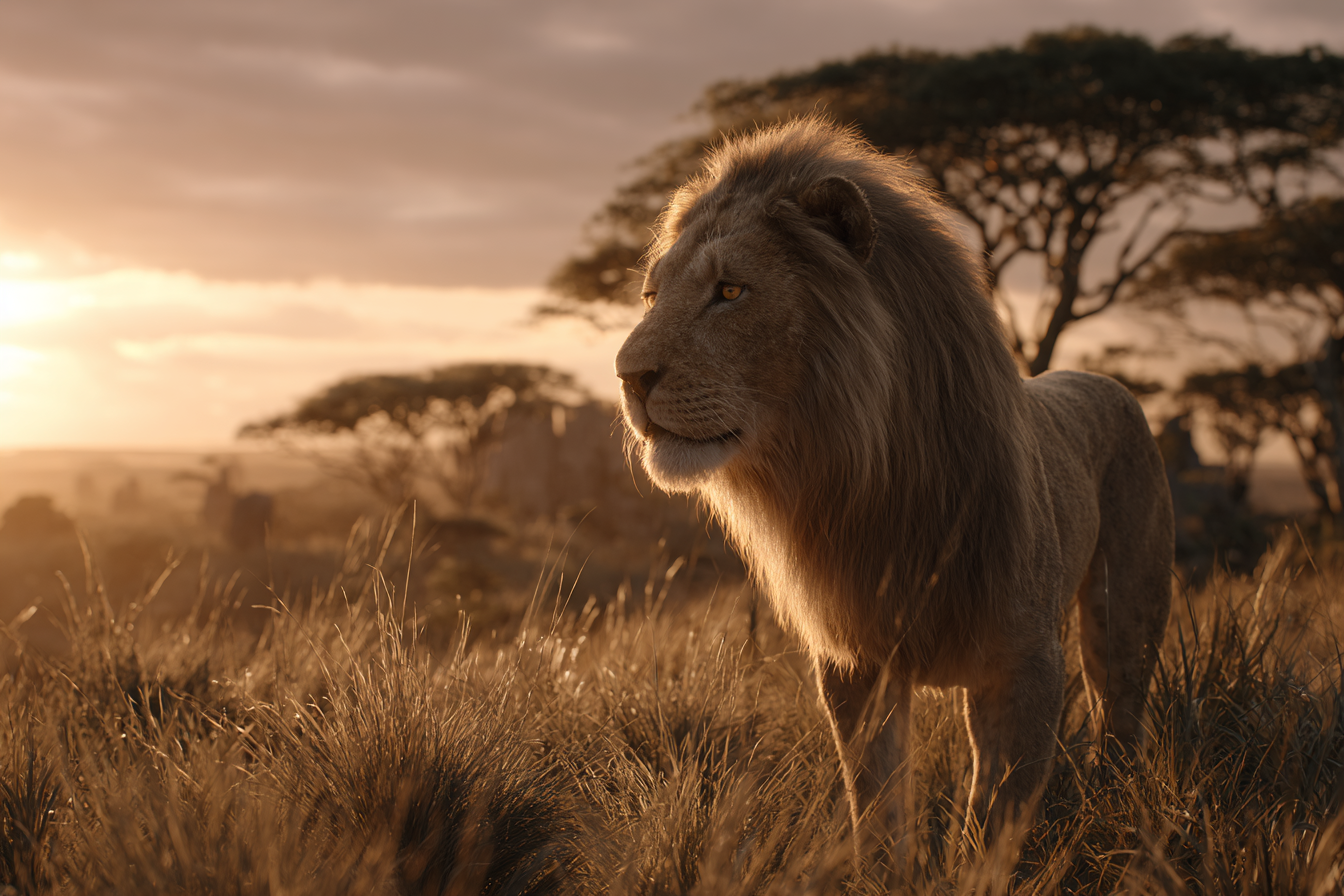 Löwen Im Grünnen Feld Während Sonnenaufgang Oder Sonnenuntergang | Safari und Wildtiere | Tiere