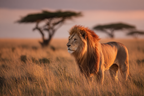 Majestätischer Löwe In Graslandschaft Bei Sonnenuntergang | Safari und Wildtiere | Tiere