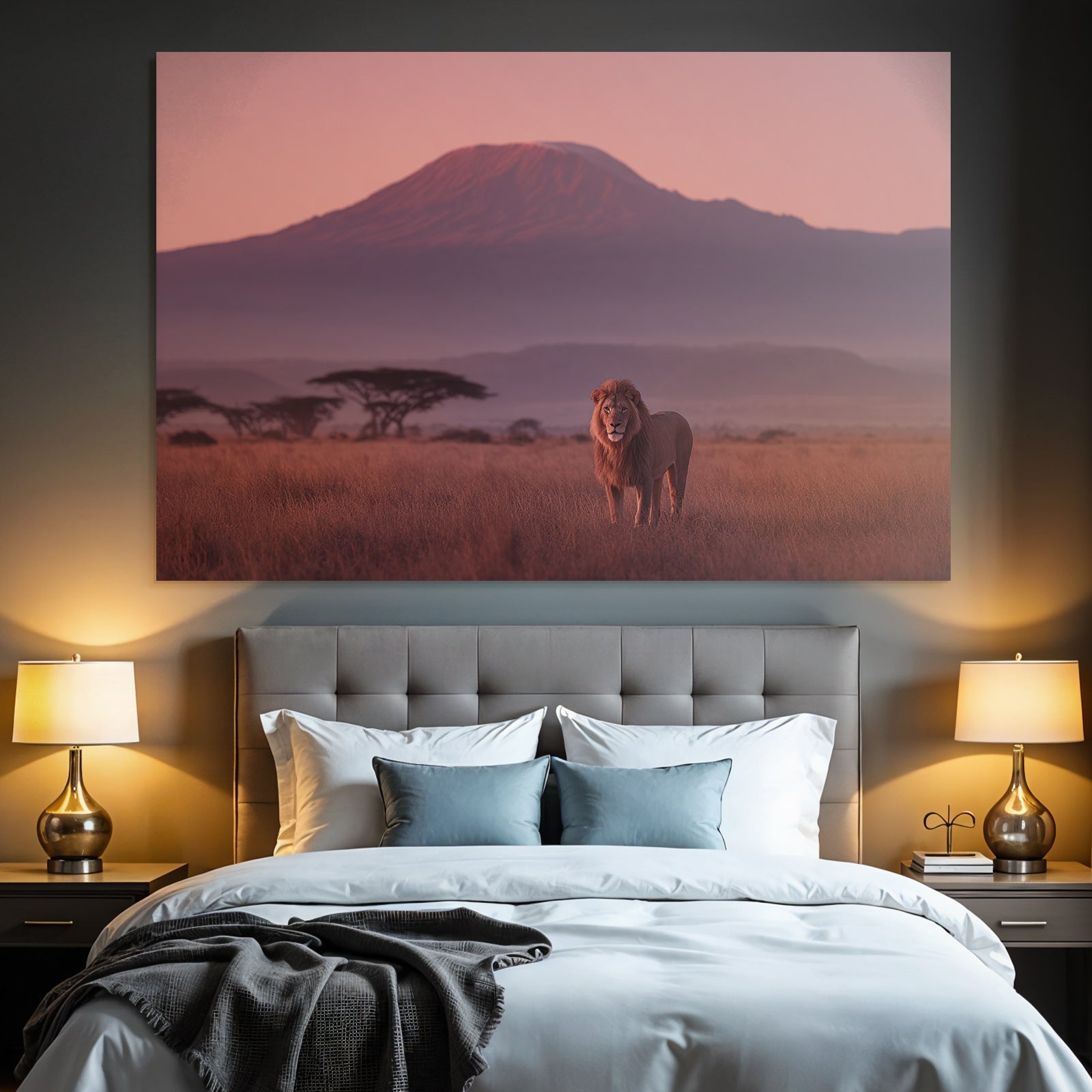 Majestic Lion At Sunset With Mount Kilimanjaro Hintergrund