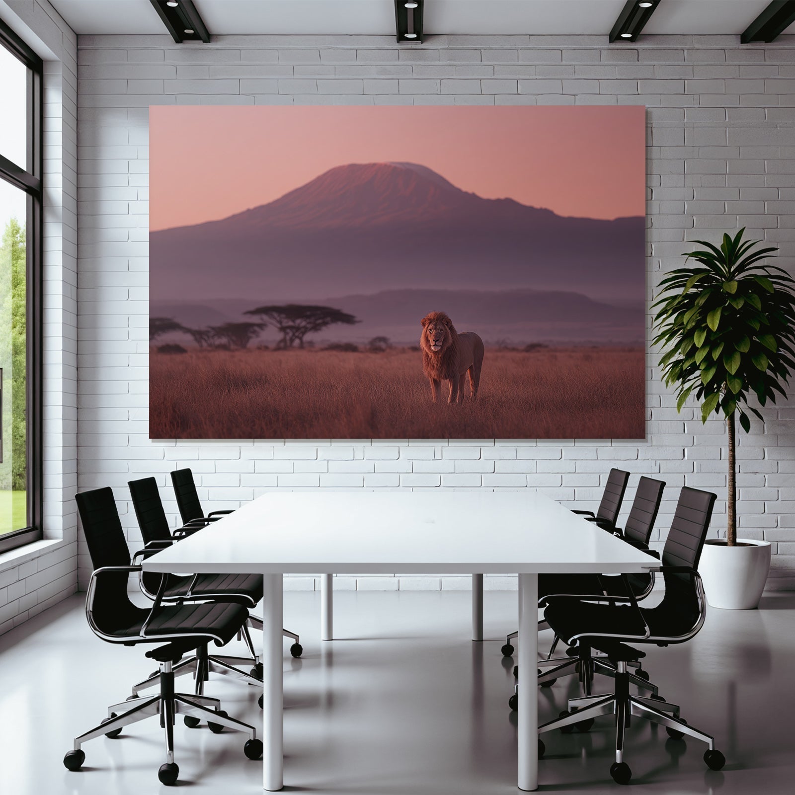 Majestic Lion At Sunset With Mount Kilimanjaro Hintergrund